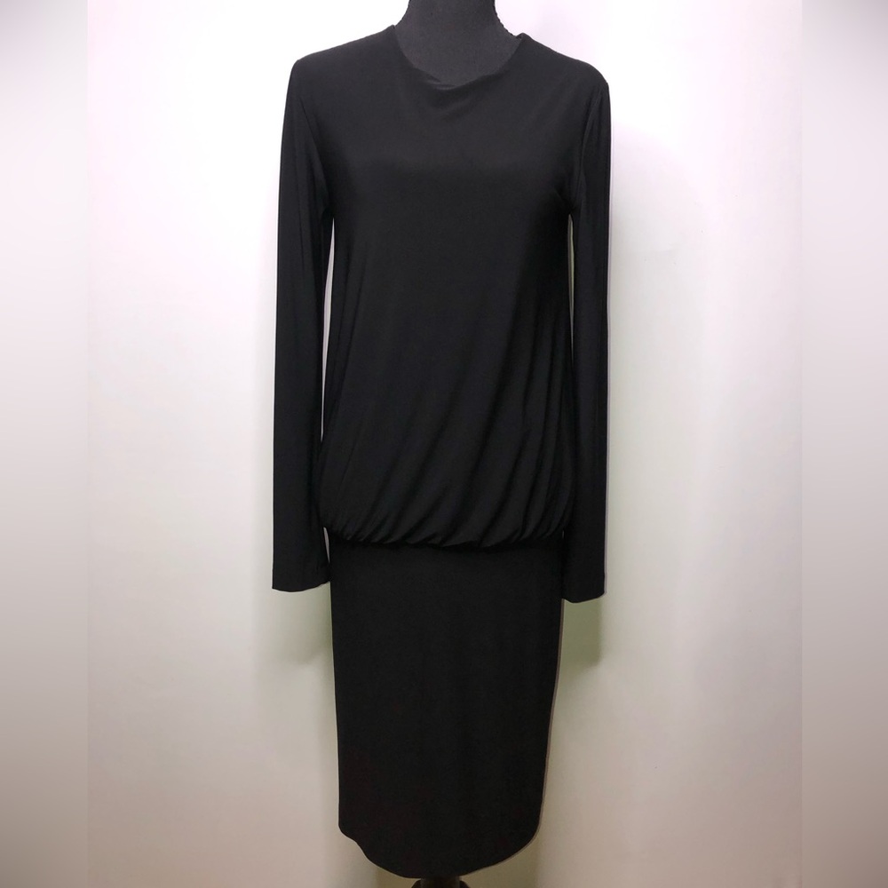Kamali Kulture Black Long Sleeve Blouse Waist Midi Small Dress